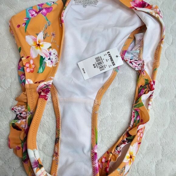 New Express bikini bottoms floral ruffle medium colorful - Picture 3 of 3